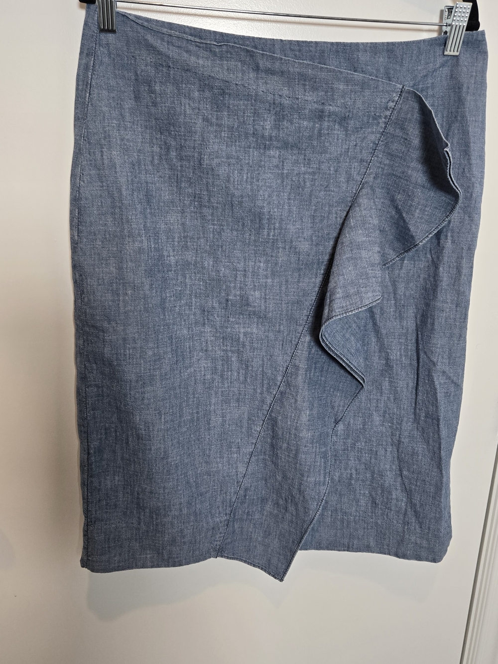 J. Crew Chambray Pencil Skirt with Ruffle Detail